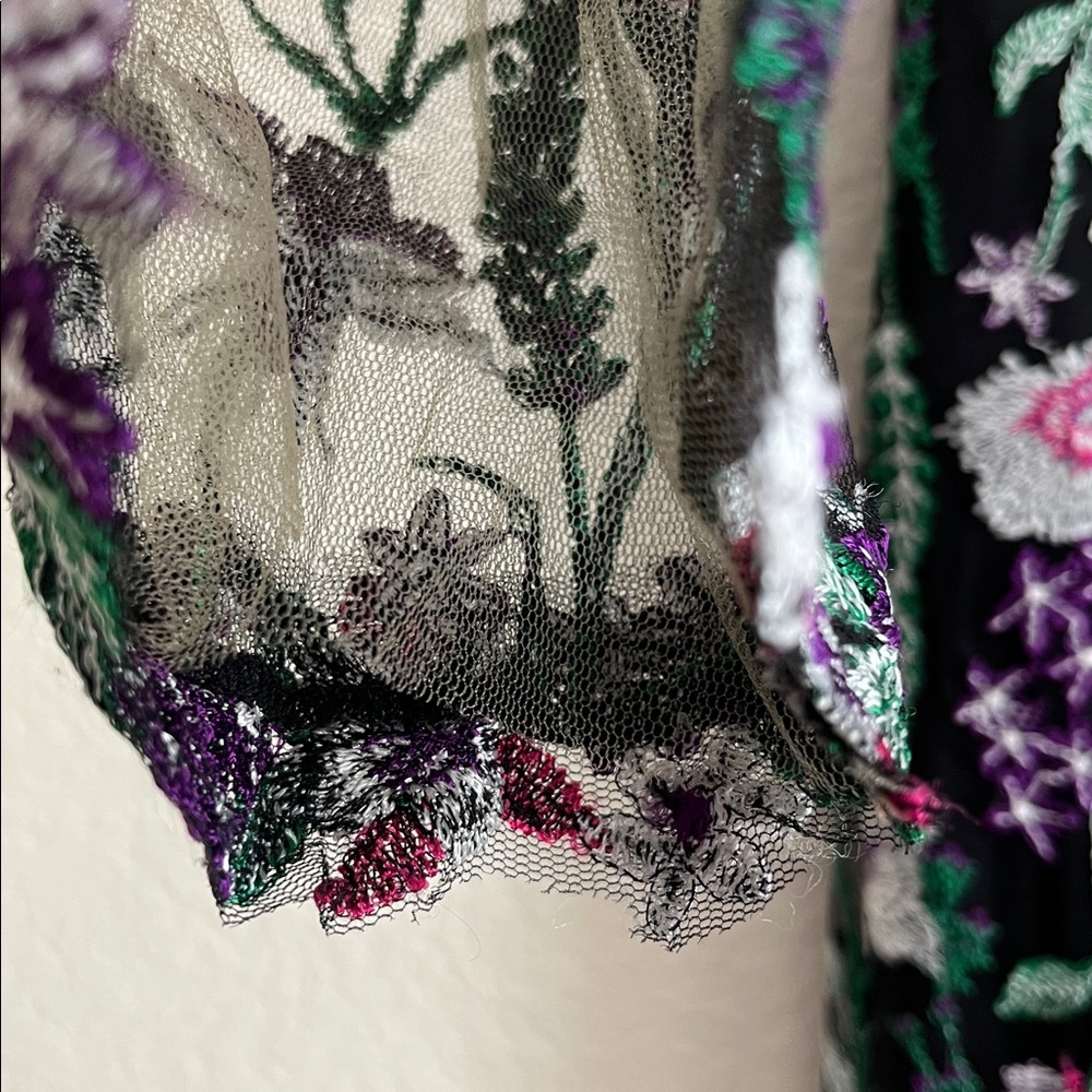 Tadashi Shoji Lace Embroidered Dress Gown black purple green size 6 - Picture 11 of 13